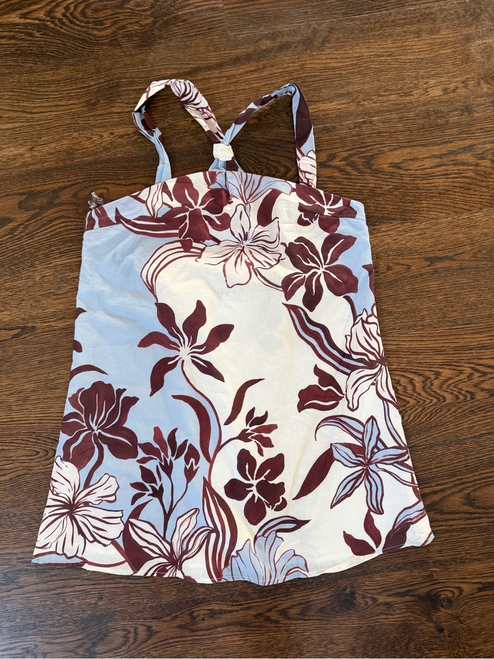 NWT Peppermayo Keira linen mini dress - Light Blue and Maroon Floral US 8